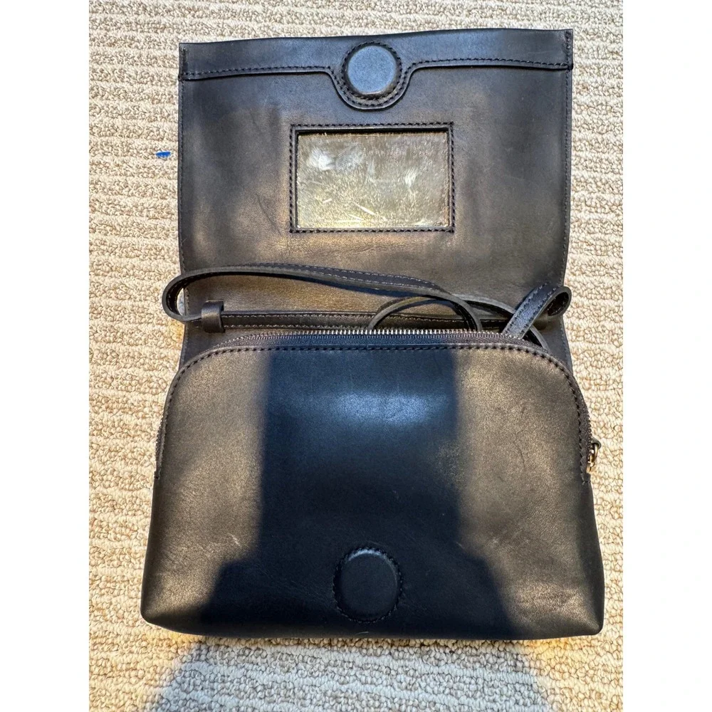 Madewell Black Leather Crossbody Bag Small Clutch Adjustable Strap Brass Hardwar